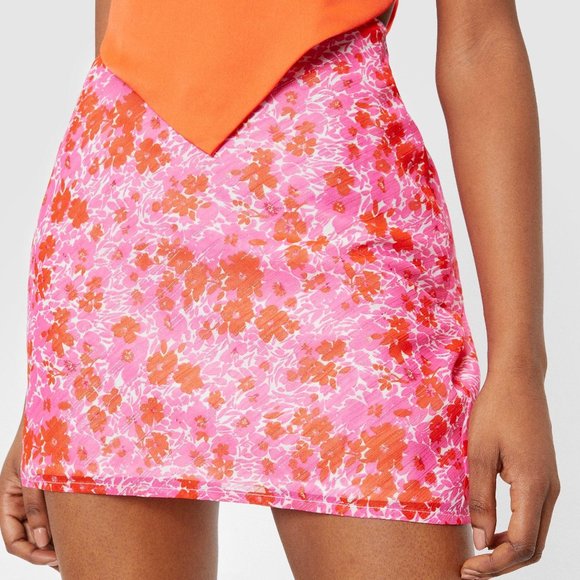 NWT Nasty Gal Sparkly Pink & Red Floral Chiffon Bias Cut Print Skirt - Picture 5 of 5
